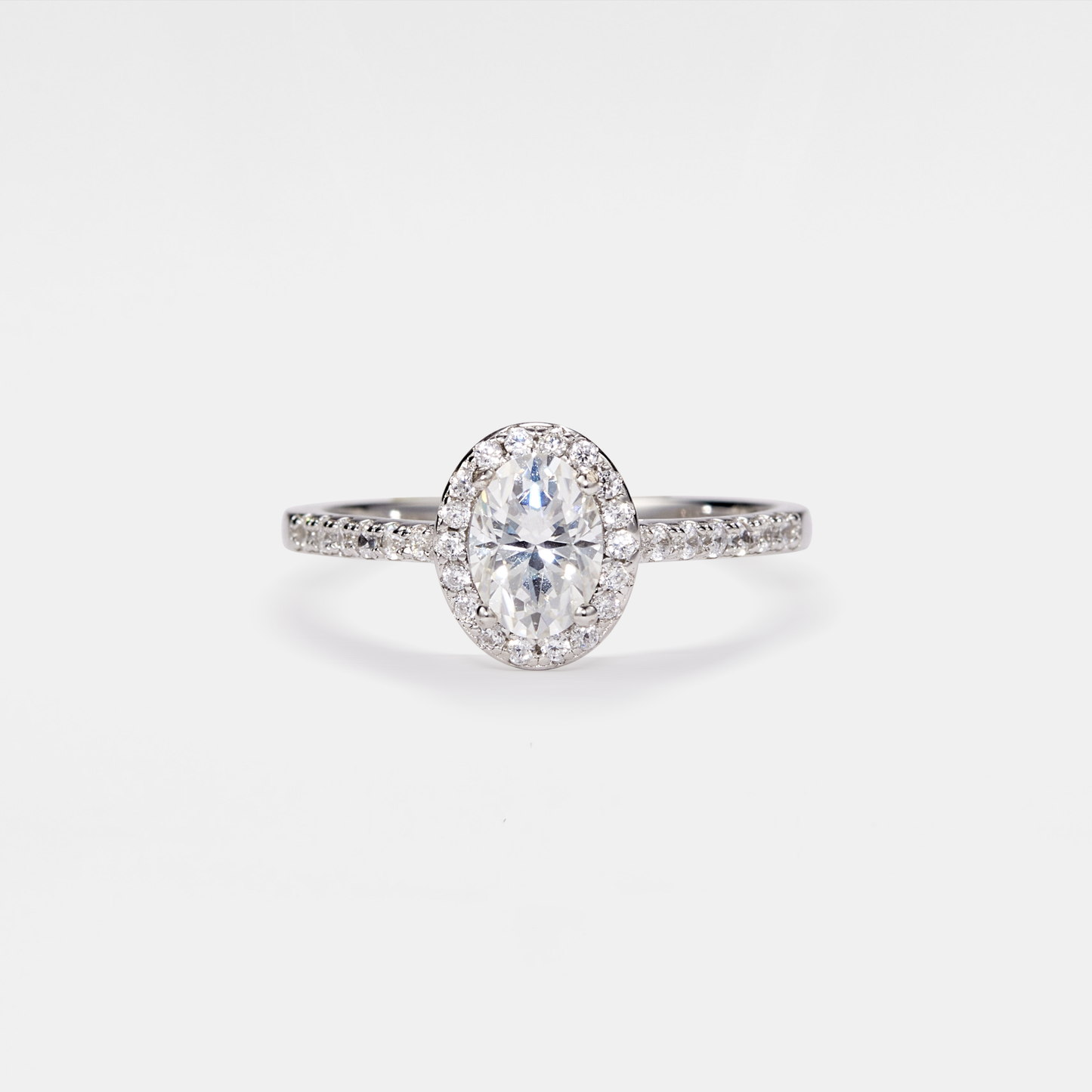 Oval Moissanite Halo Ring in 925 Sterling Silver