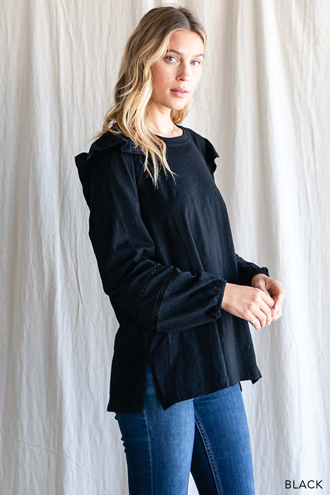 Women's Cotton Ruffle Shoulder Top