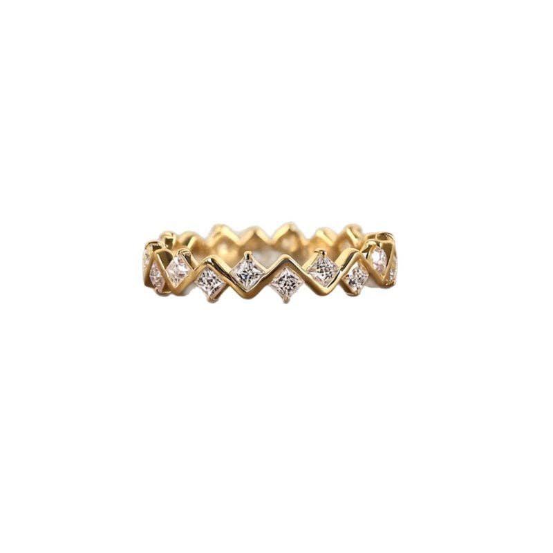 Geometric CZ Wave Eternity Band Ring in 925 Sterling Silver