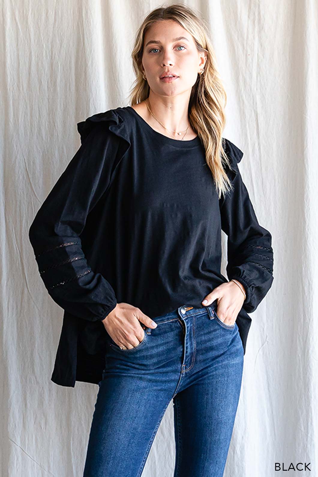 Women's Cotton Ruffle Shoulder Top