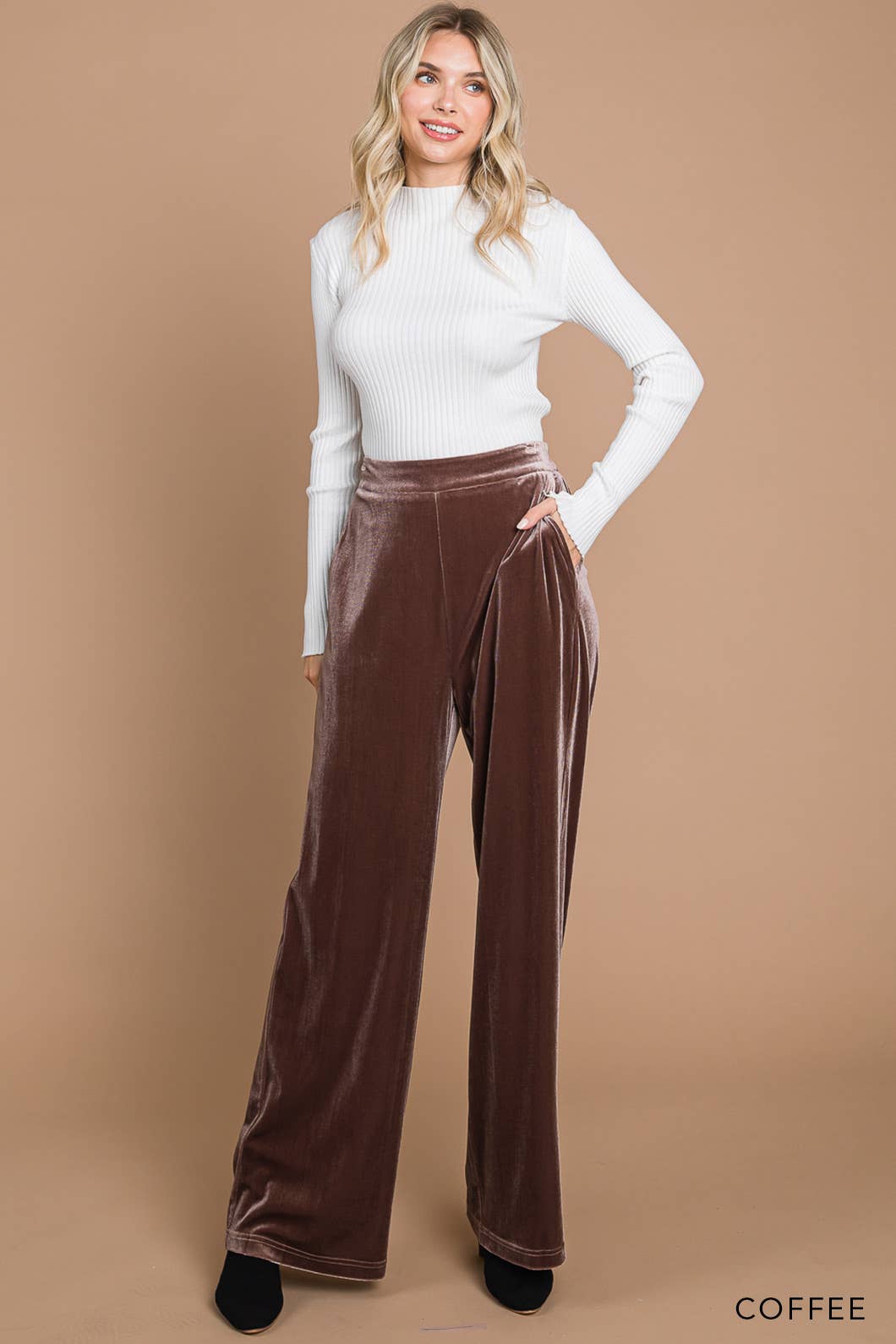 Coffee Velvet Wide Leg Pants