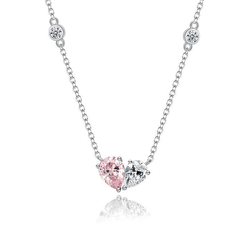 Pink Heart Charm Layering Necklace Sterling Silver