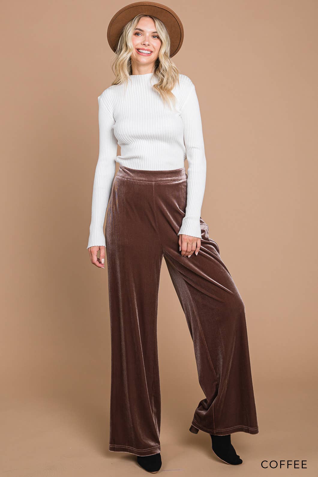 Coffee Velvet Wide Leg Pants