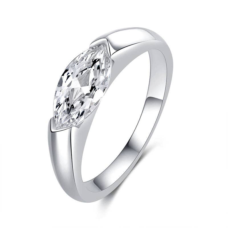 Marquise East to West Moissanite Ring in Sterling