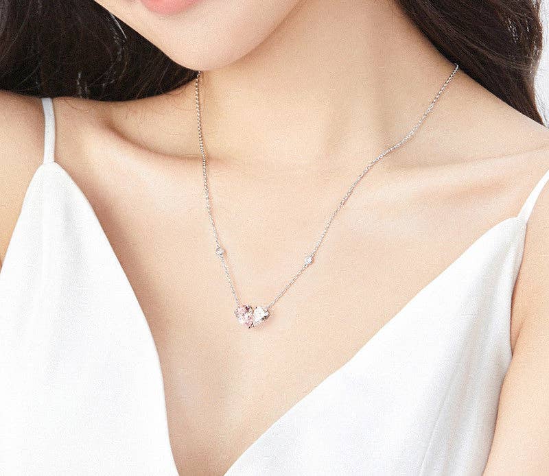 Pink Heart Charm Layering Necklace Sterling Silver