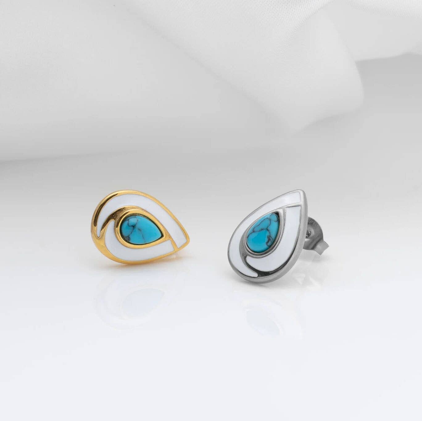 18K Gold Stainless Steel Turquoise Tear Drop Stud Earrings