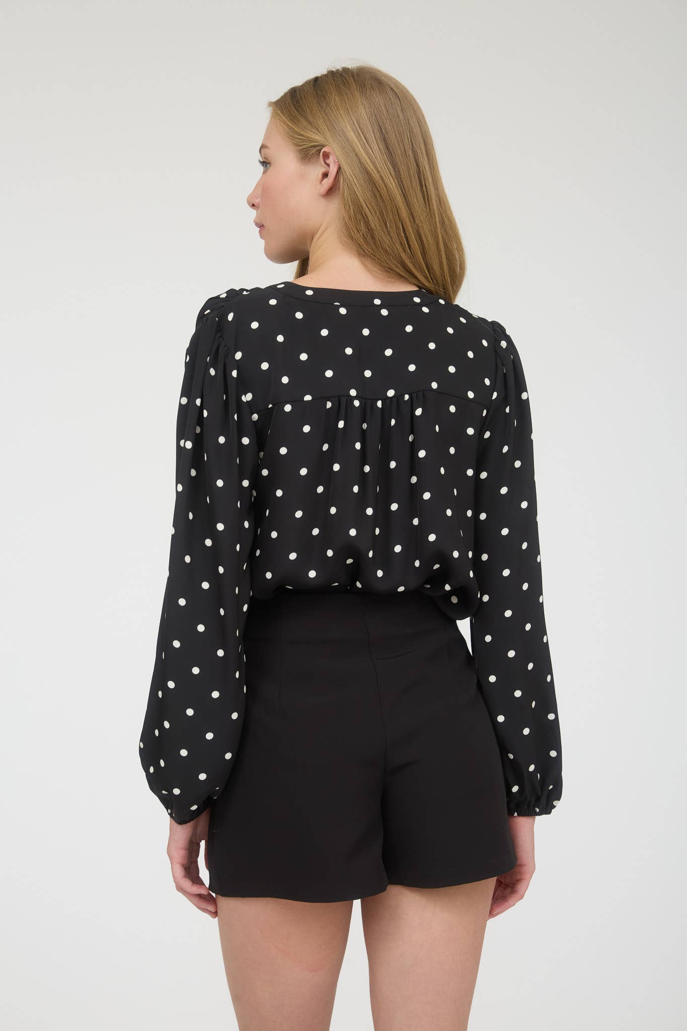 POLKA DOT HENLEY LONG SLEEVE BLOUSE