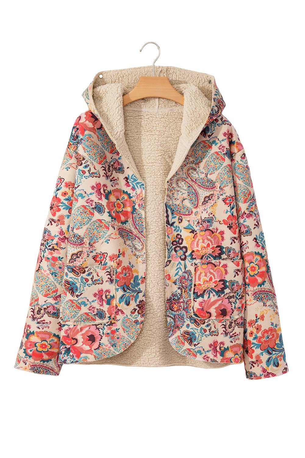 Paisley Floral Print Sherpa Lined Hooded Jacket | Queen Bee Customs Boutique