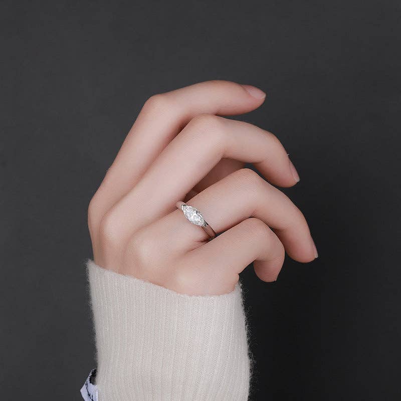 Marquise East to West Moissanite Ring in Sterling