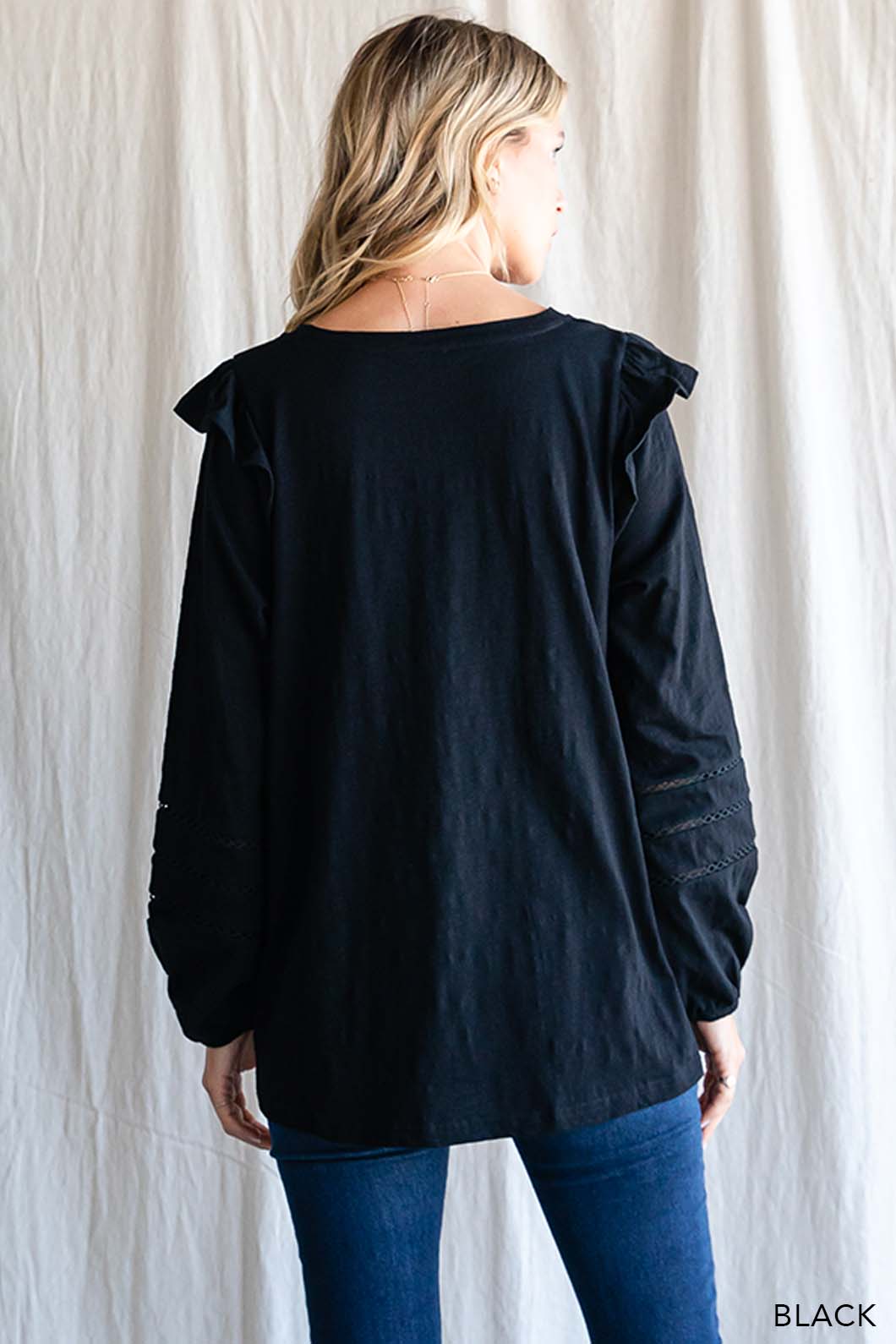 Women's Cotton Ruffle Shoulder Top