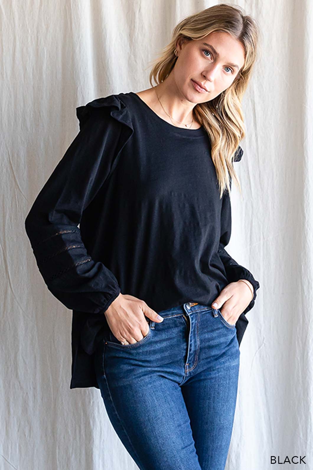 Women's Cotton Ruffle Shoulder Top