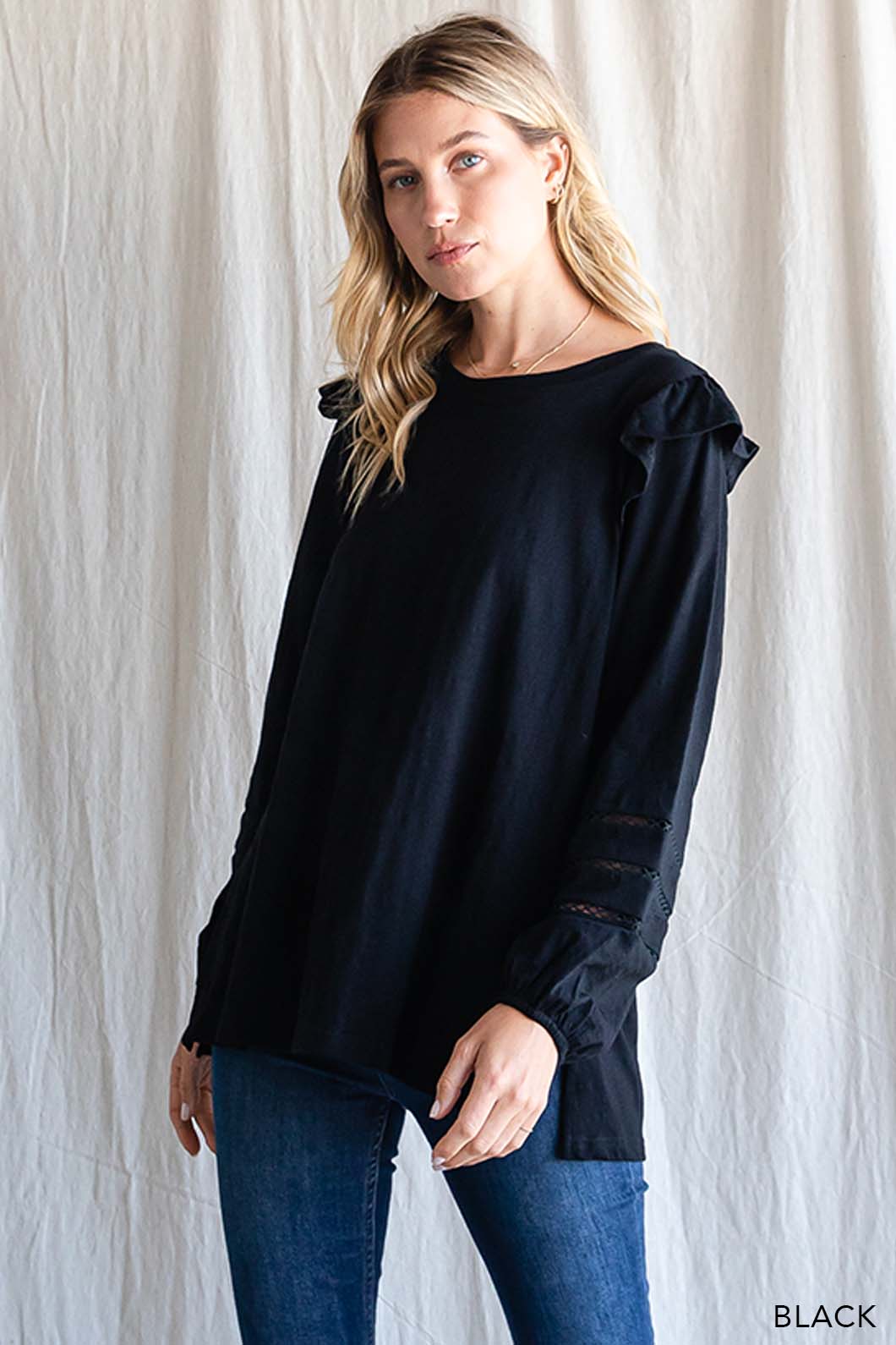 Women's Cotton Ruffle Shoulder Top