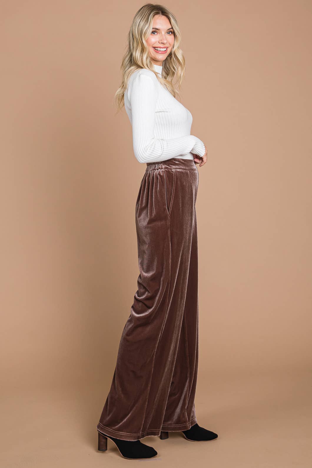 Coffee Velvet Wide Leg Pants