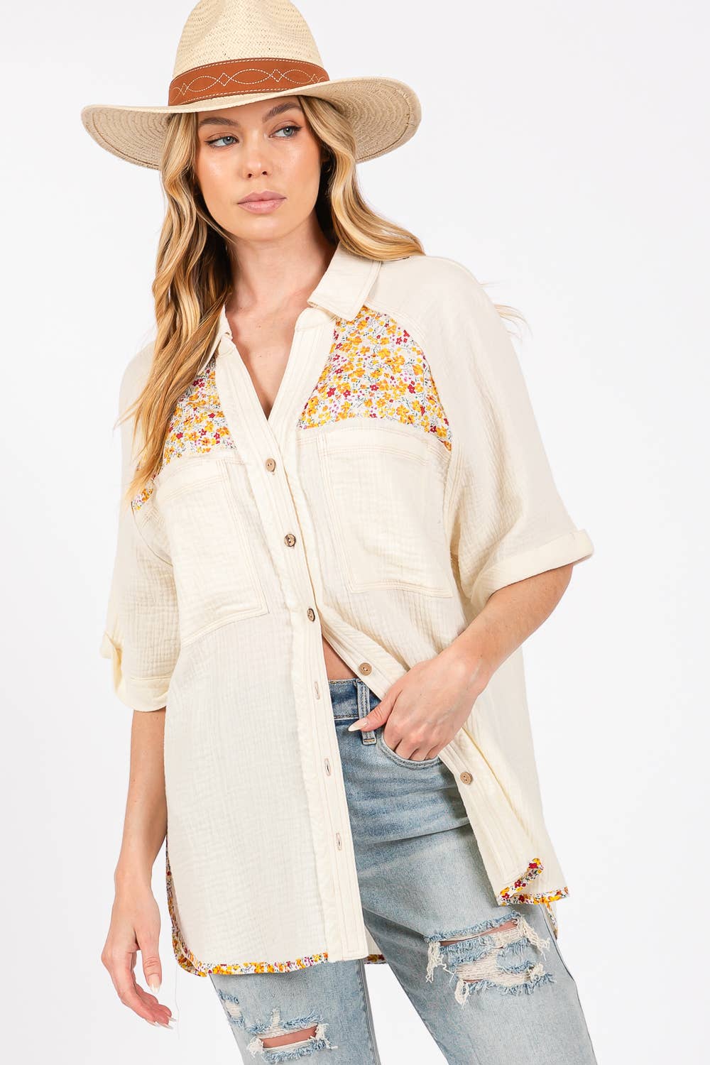 SUMMER BOHO GAUZ WITH FLORAL PRINT