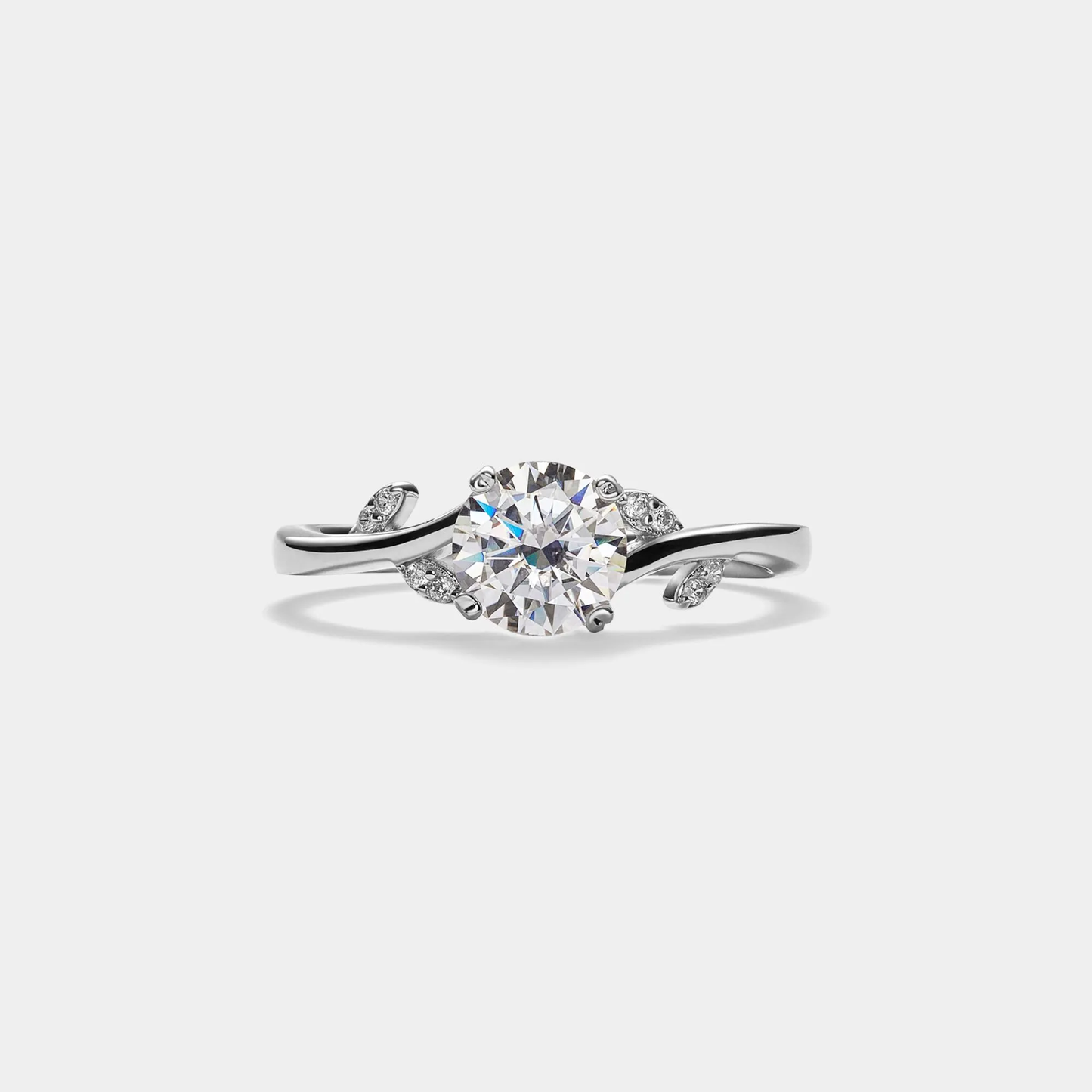 Moissanite Leaf Bypass Wedding Engagement Fashion Ring in 925 Sterling Silver