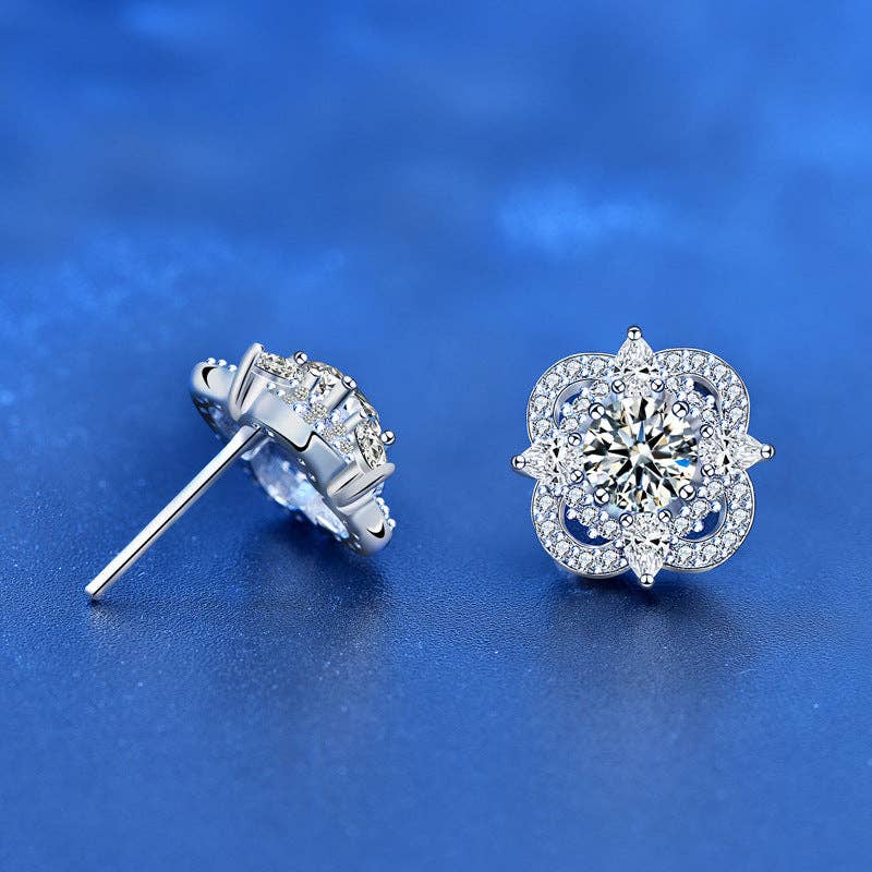 Moissanite Four Point Earrings in 925 Sterling Silver