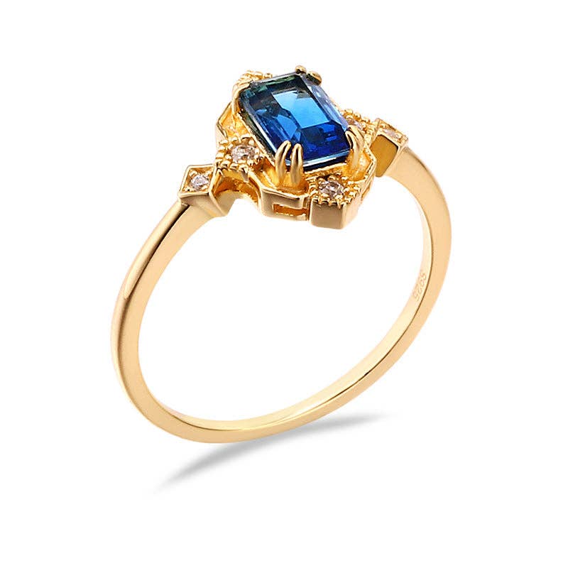 Blue Color Gemstone Engagement Ring in 925 Sterling Silver