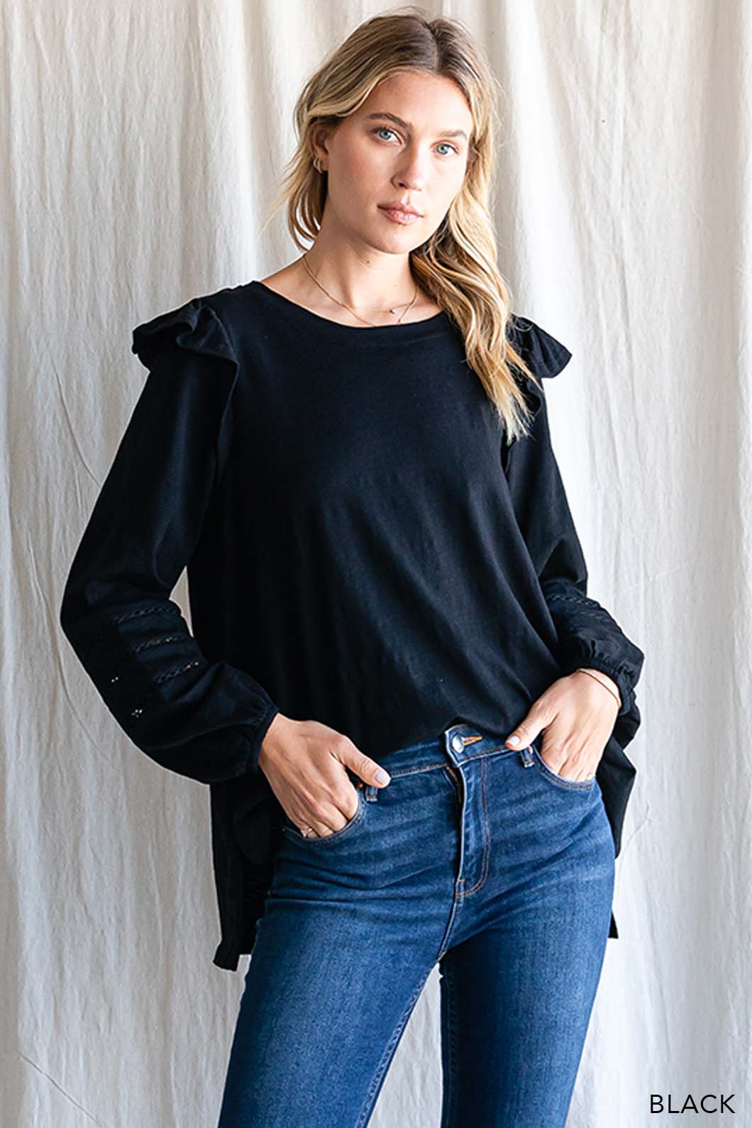 Women's Cotton Ruffle Shoulder Top
