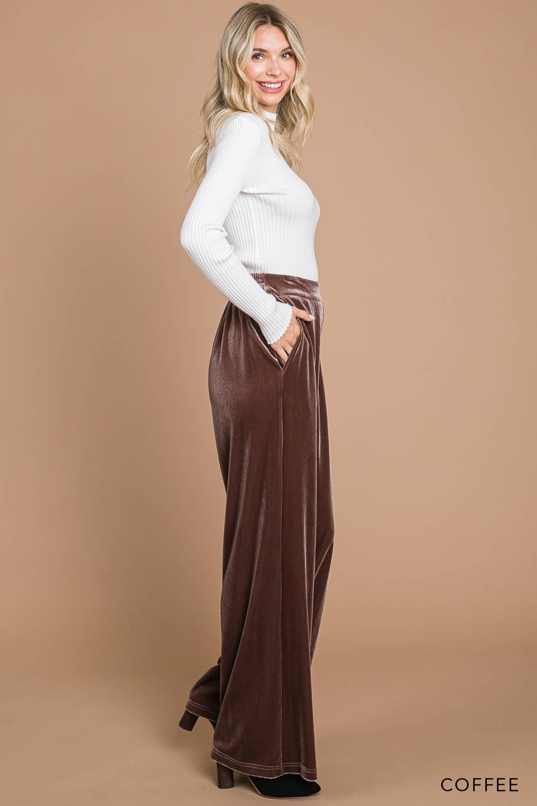 Coffee Velvet Wide Leg Pants