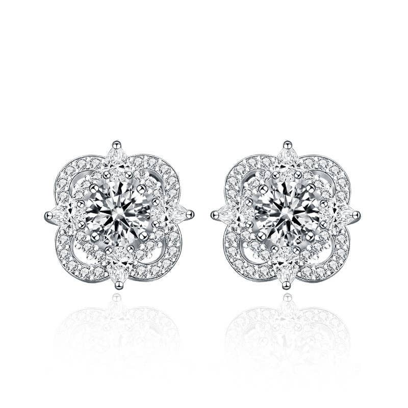 Moissanite Four Point Earrings in 925 Sterling Silver