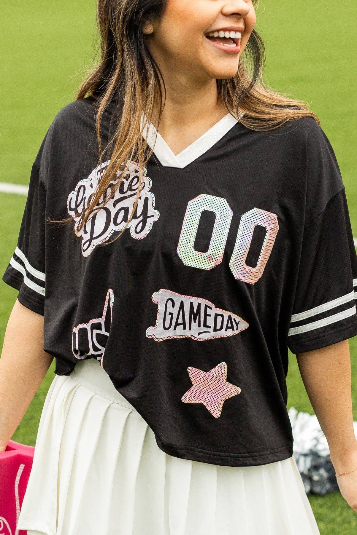 Gameday Black Jersey Real Sequin Patches | Queen Bee Boutique