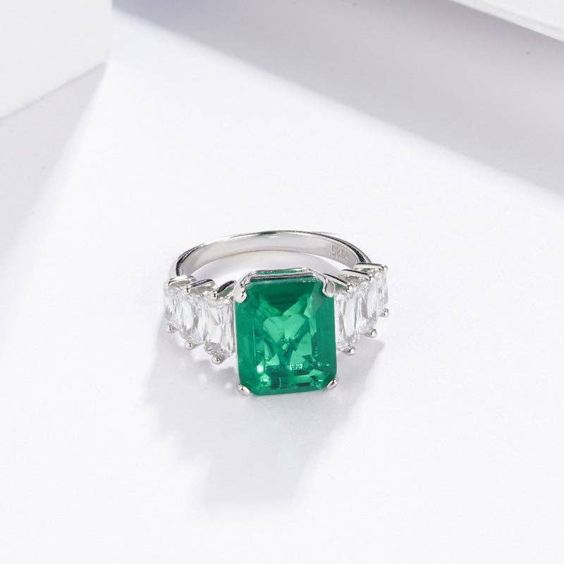 Square Cut Emerald Engagement Ring in 925 Sterling Silver