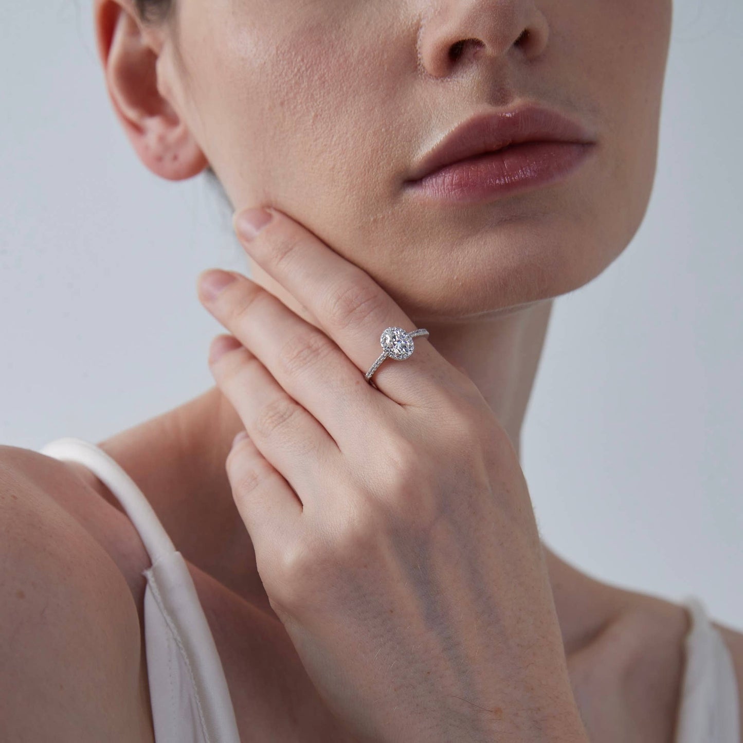 Oval Moissanite Halo Ring in 925 Sterling Silver
