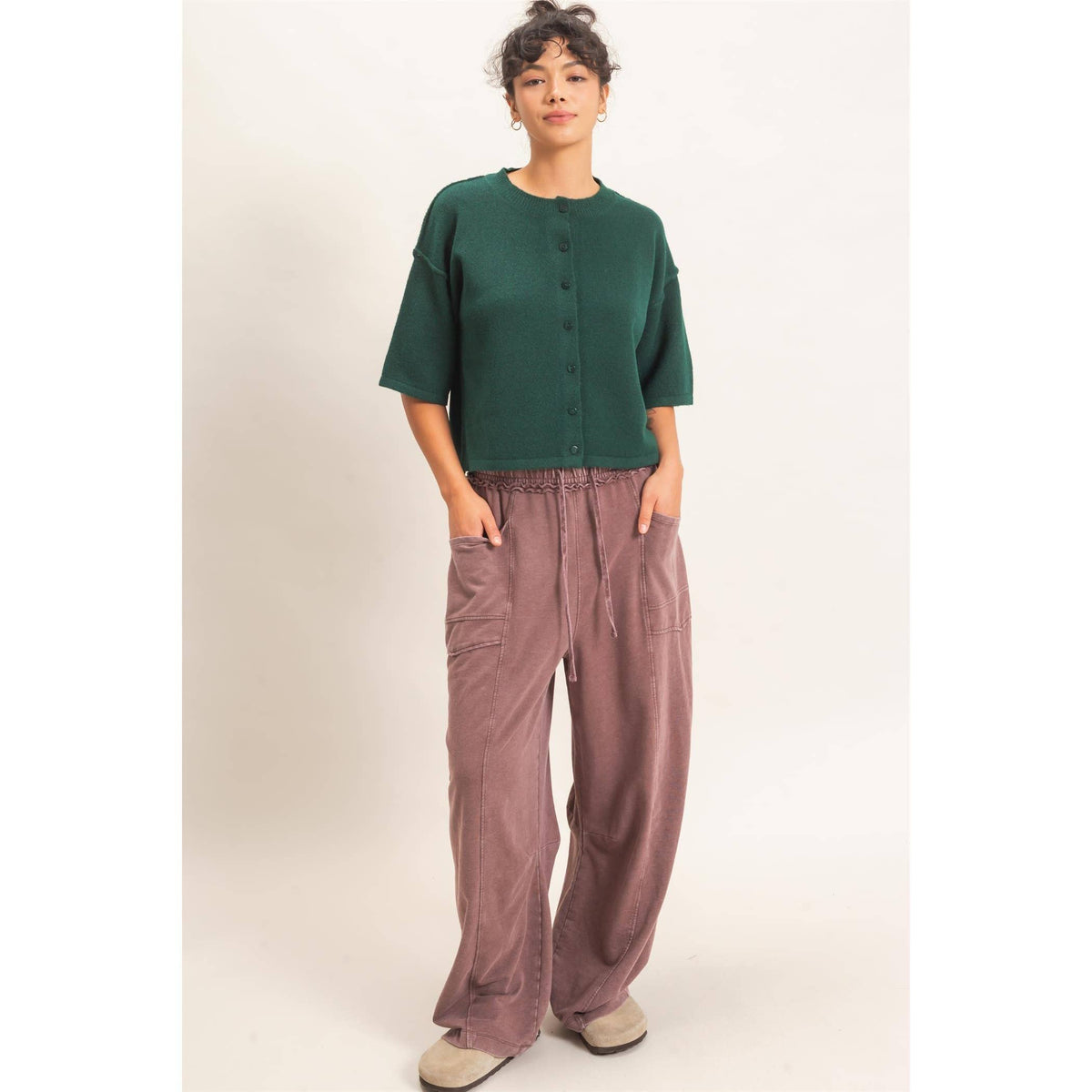 Drop Shoulder Short Sleeve Button Cardigan