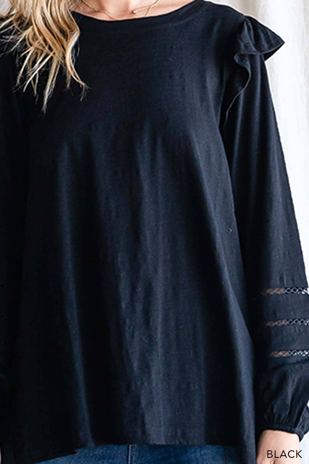 Women's Cotton Ruffle Shoulder Top