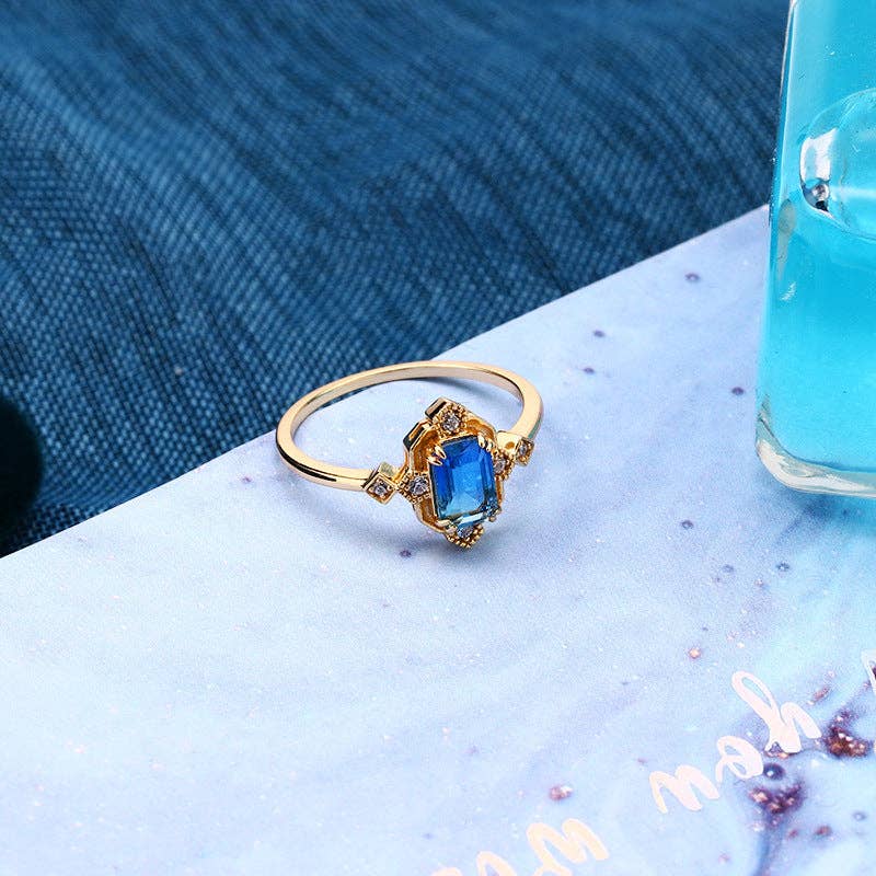 Blue Color Gemstone Engagement Ring in 925 Sterling Silver