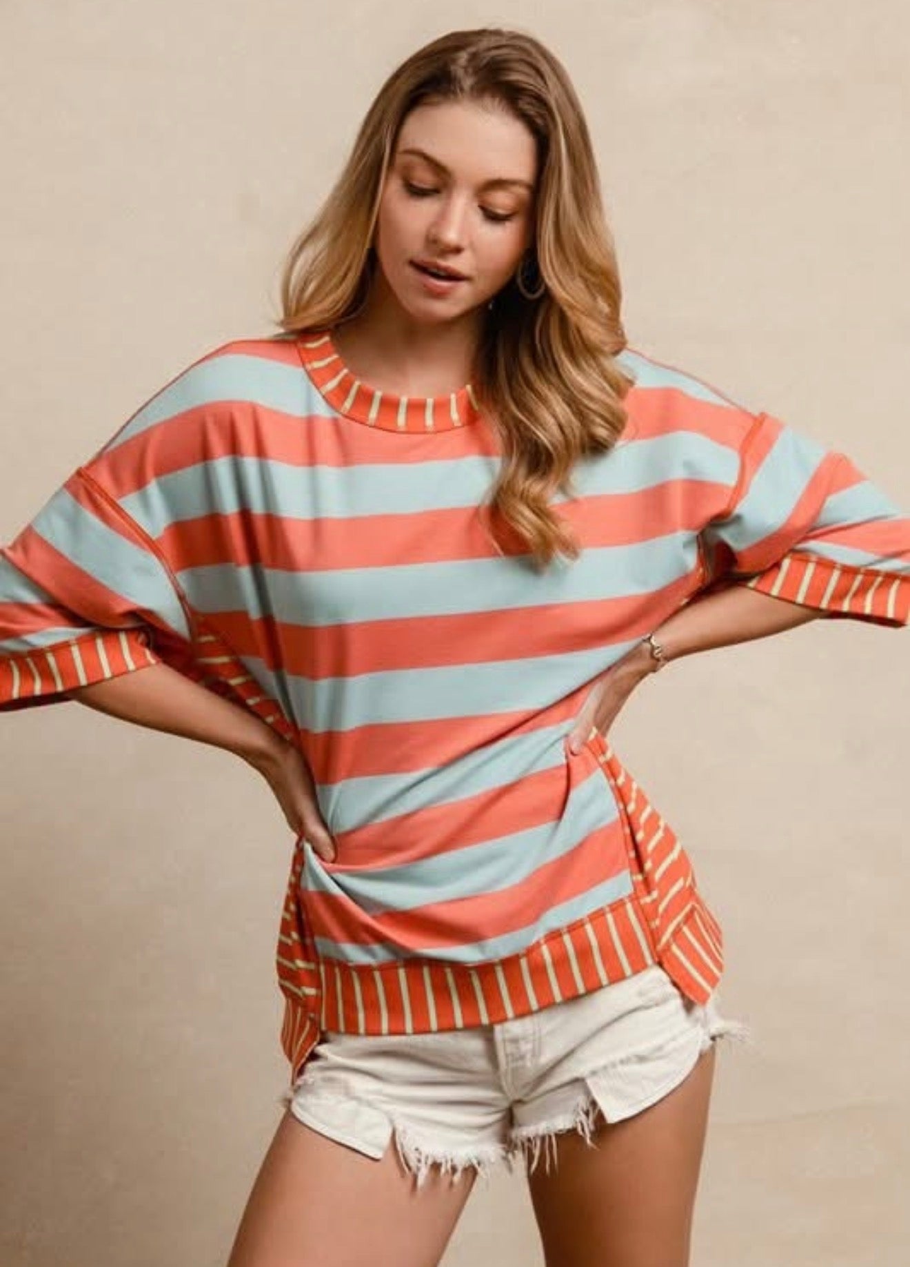 Summer Ends Striped Coral Turquoise Top | Queen Bee Boutique