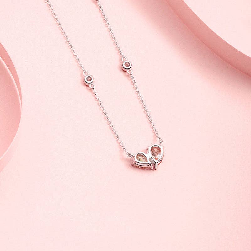 Pink Heart Charm Layering Necklace Sterling Silver