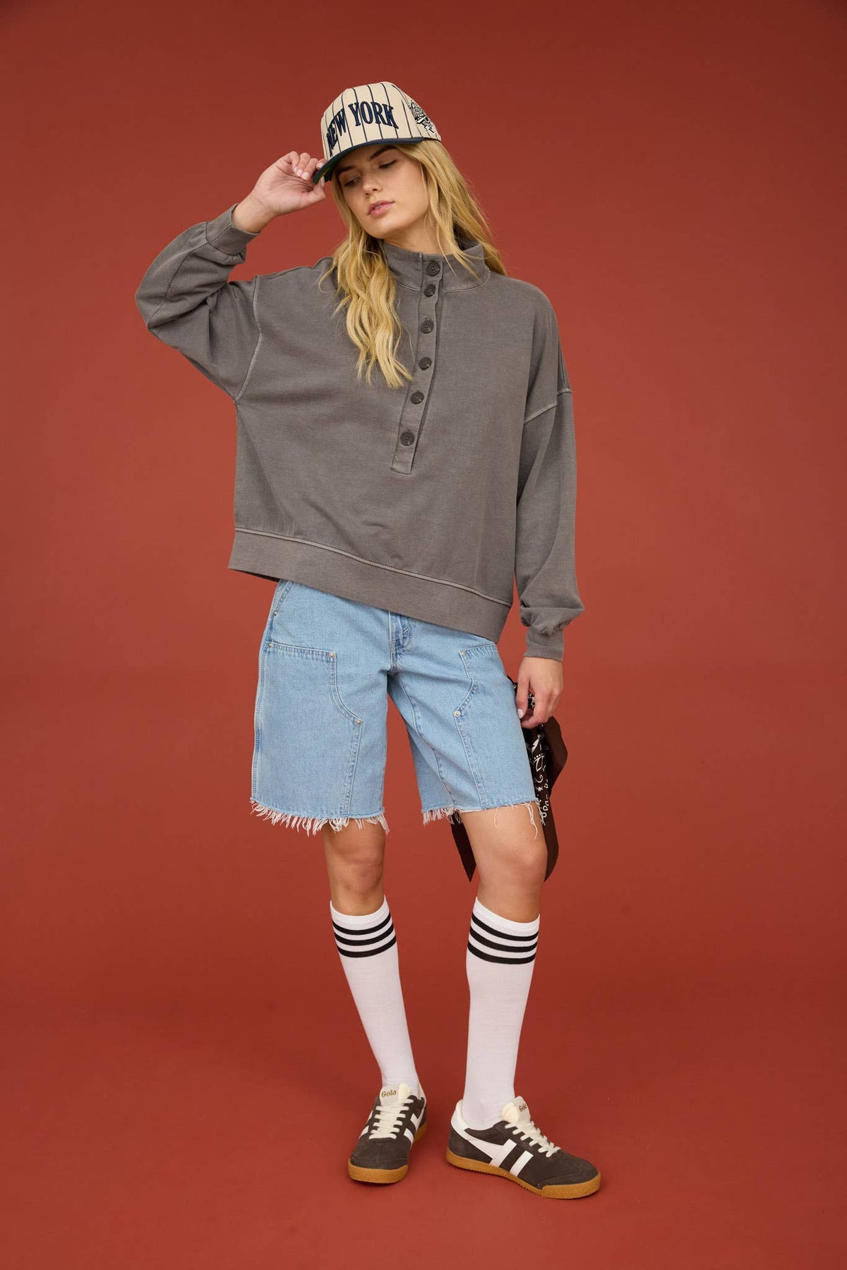 MOCK NECK HENLEY LONG SLEEVE KNIT TOP | Queen Bee Boutique