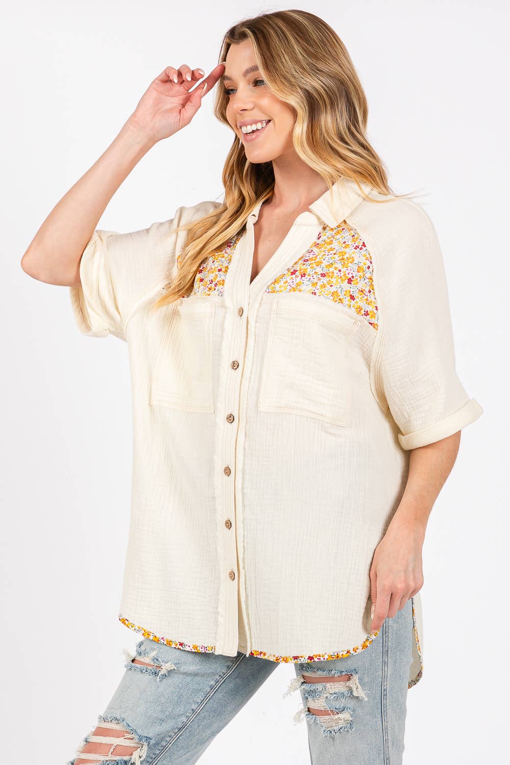 SUMMER BOHO GAUZ WITH FLORAL PRINT