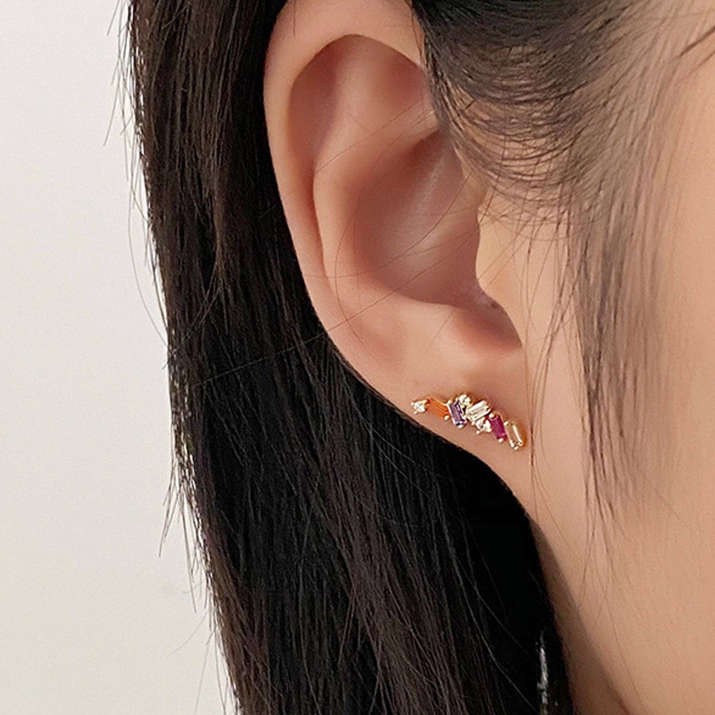 Thunderbolt Colored Gem Stud Earrings Sterling Silver