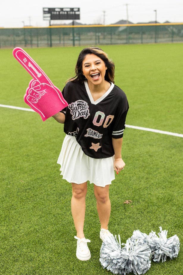 Gameday Black Jersey Real Sequin Patches | Queen Bee Boutique