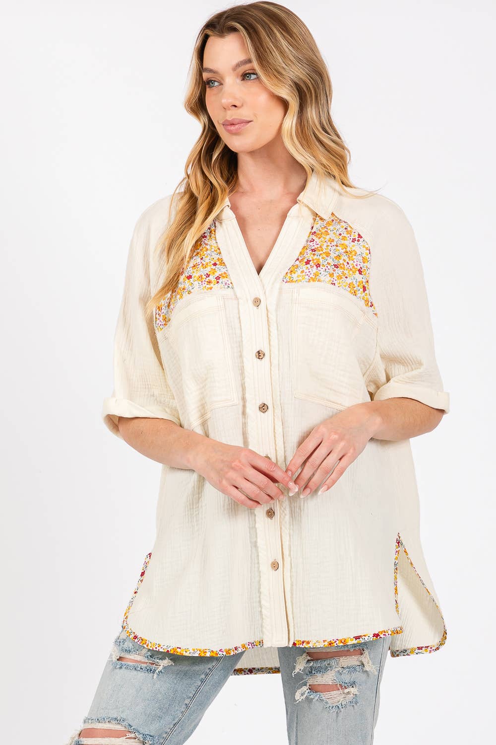 SUMMER BOHO GAUZ WITH FLORAL PRINT