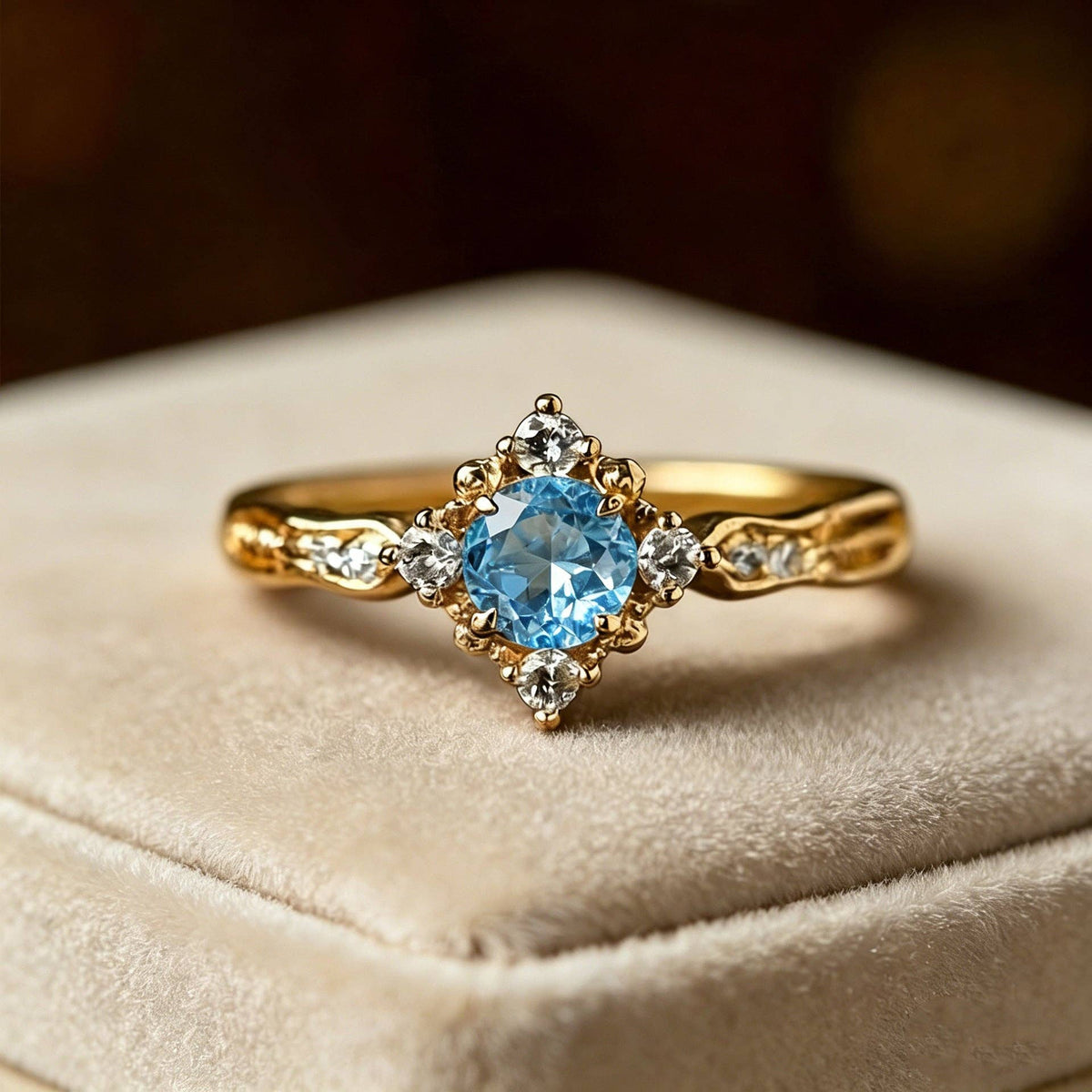 Vintage Blue CZ Starburst Crown Ring in 925 Sterling Silver