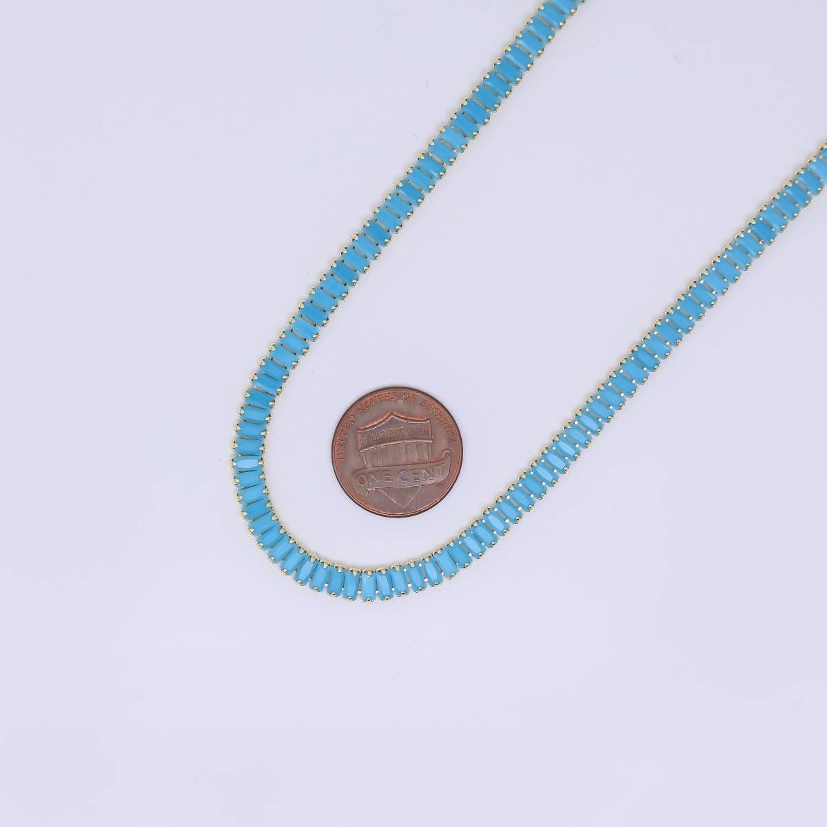 24K Gold Blue Turquoise Baguette Tennis Chain Necklace | Queen Bee Boutique