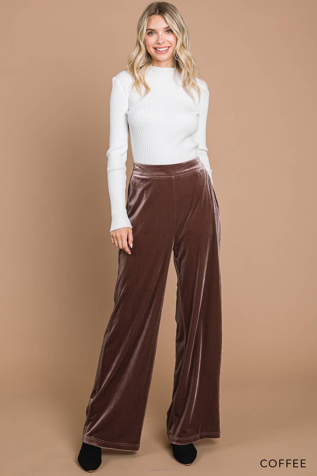 Coffee Velvet Wide Leg Pants