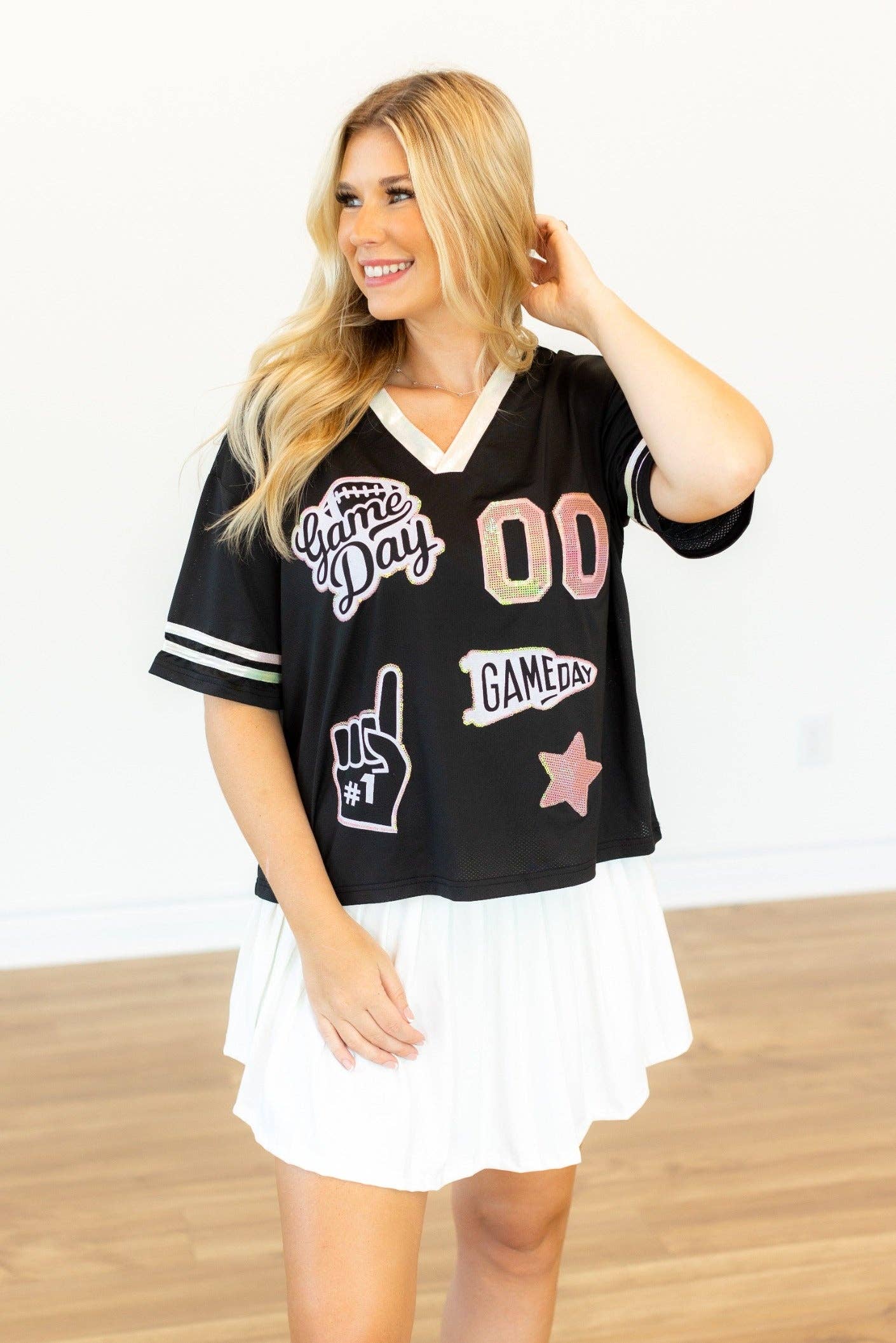 Gameday Black Jersey Real Sequin Patches | Queen Bee Boutique