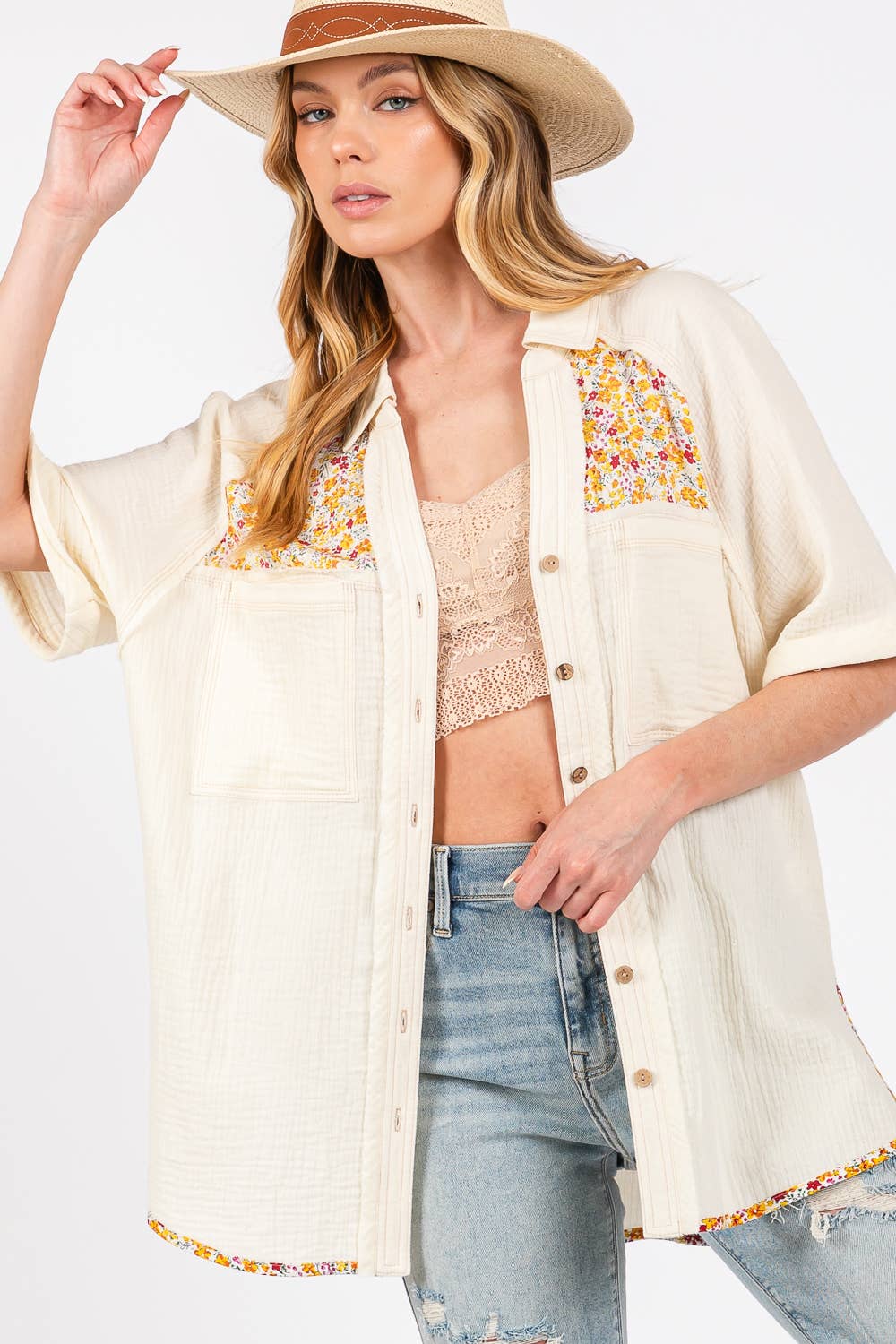 SUMMER BOHO GAUZ WITH FLORAL PRINT