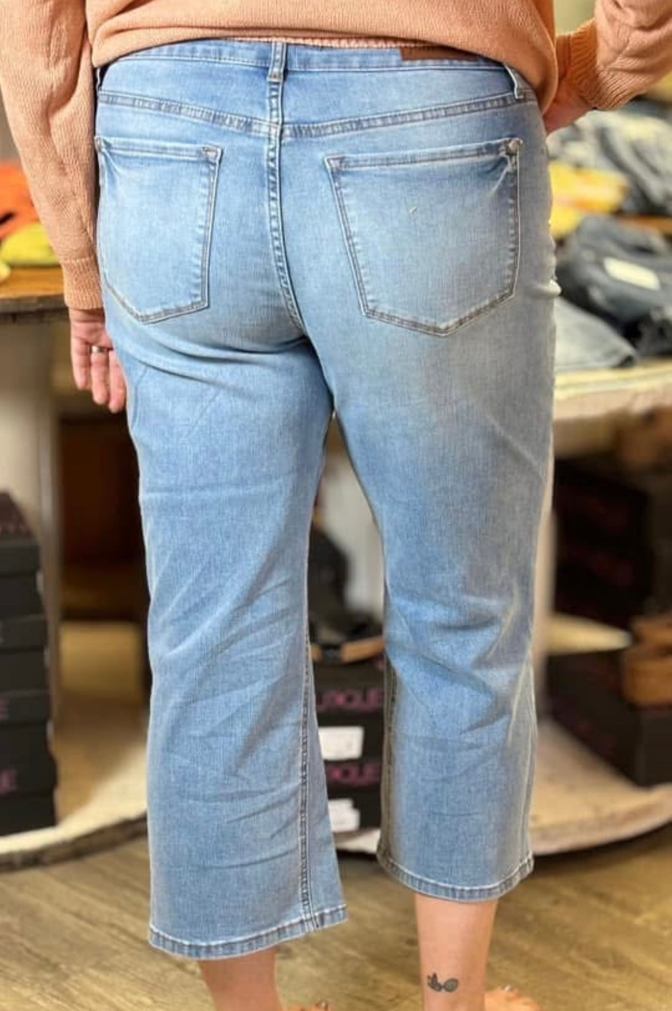 Judy Blue Medium Wash Cropped Capri- Moisture Wicking Denimb