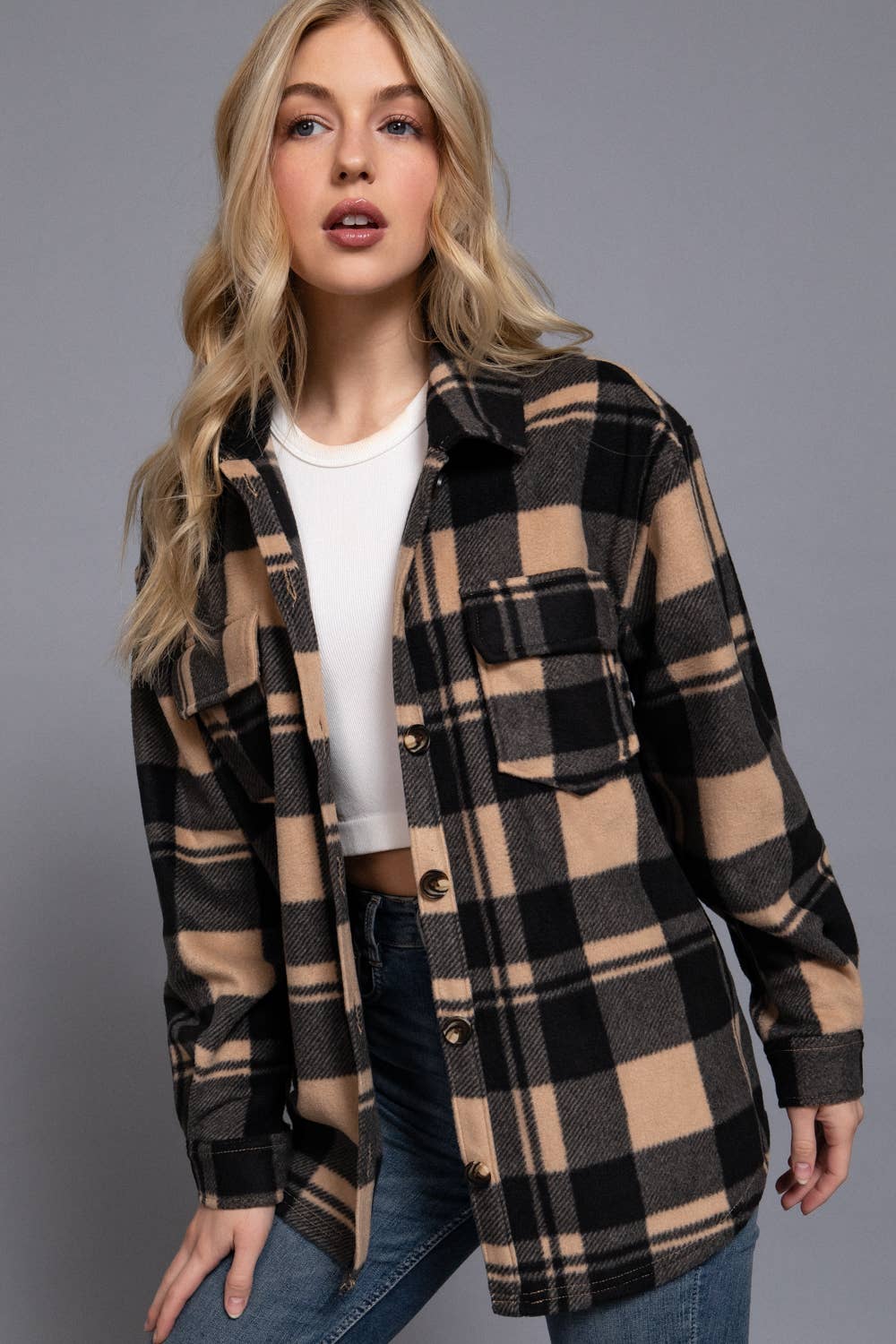 It Girl Checkered Fleece Shacket