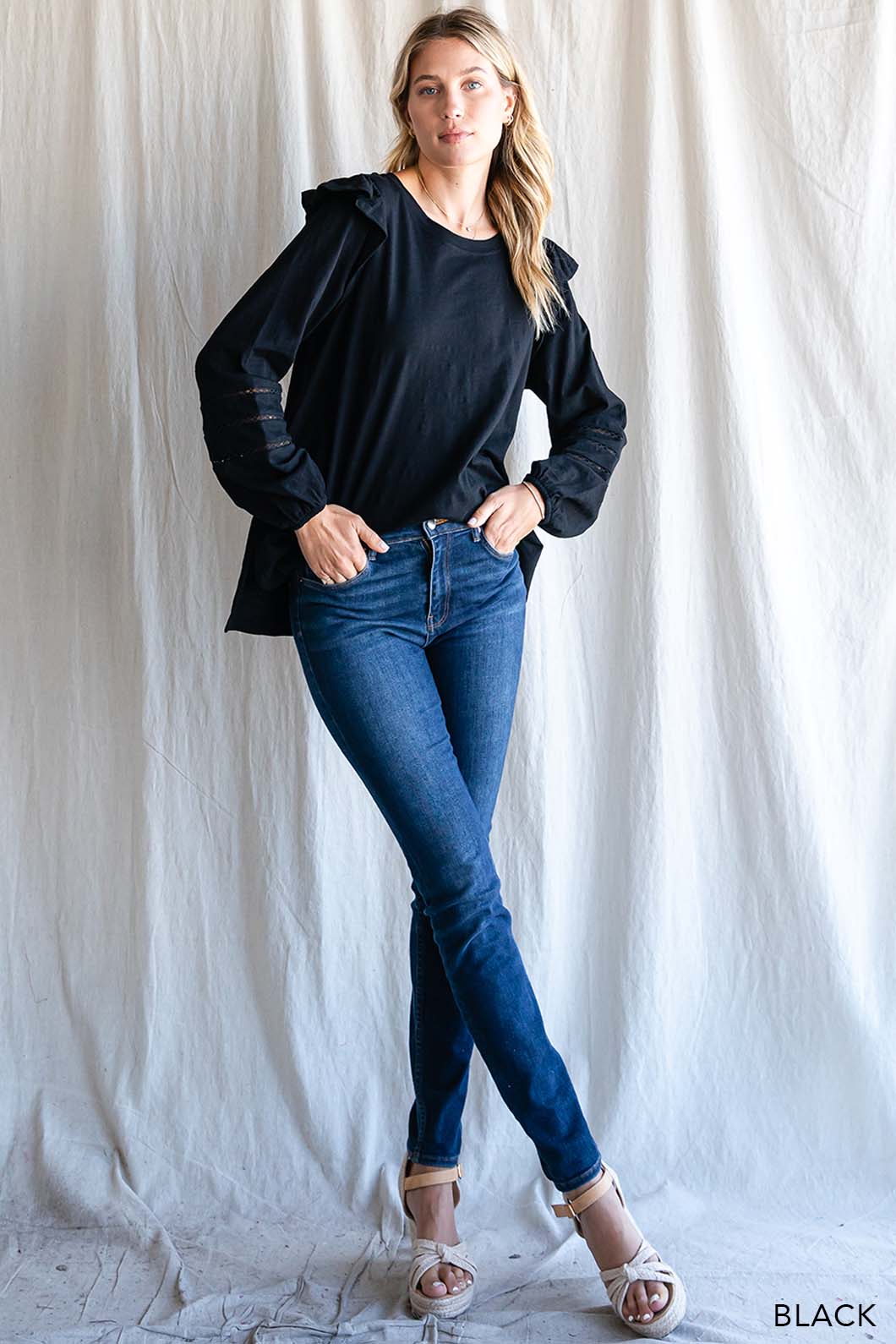Women's Cotton Ruffle Shoulder Top