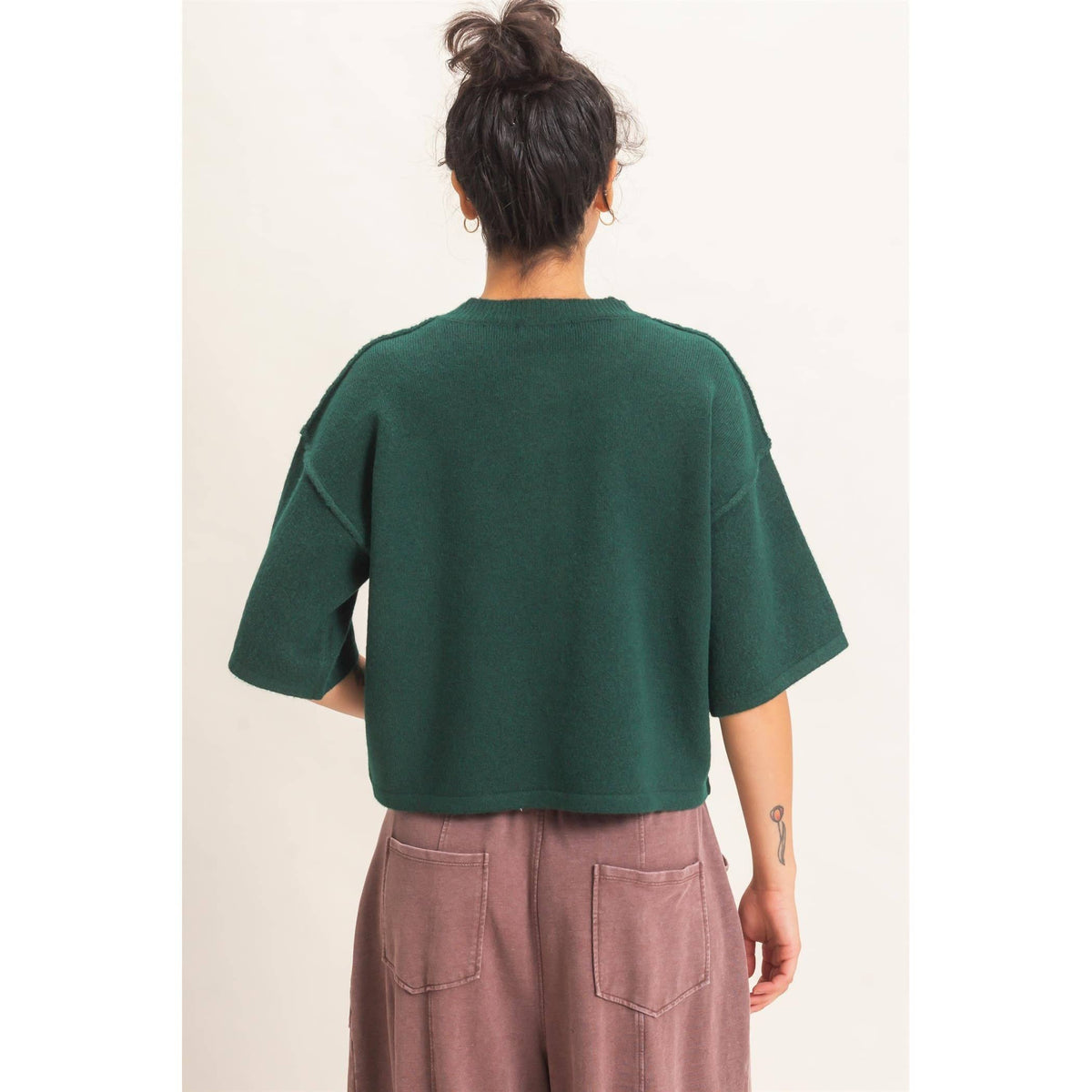 Drop Shoulder Short Sleeve Button Cardigan