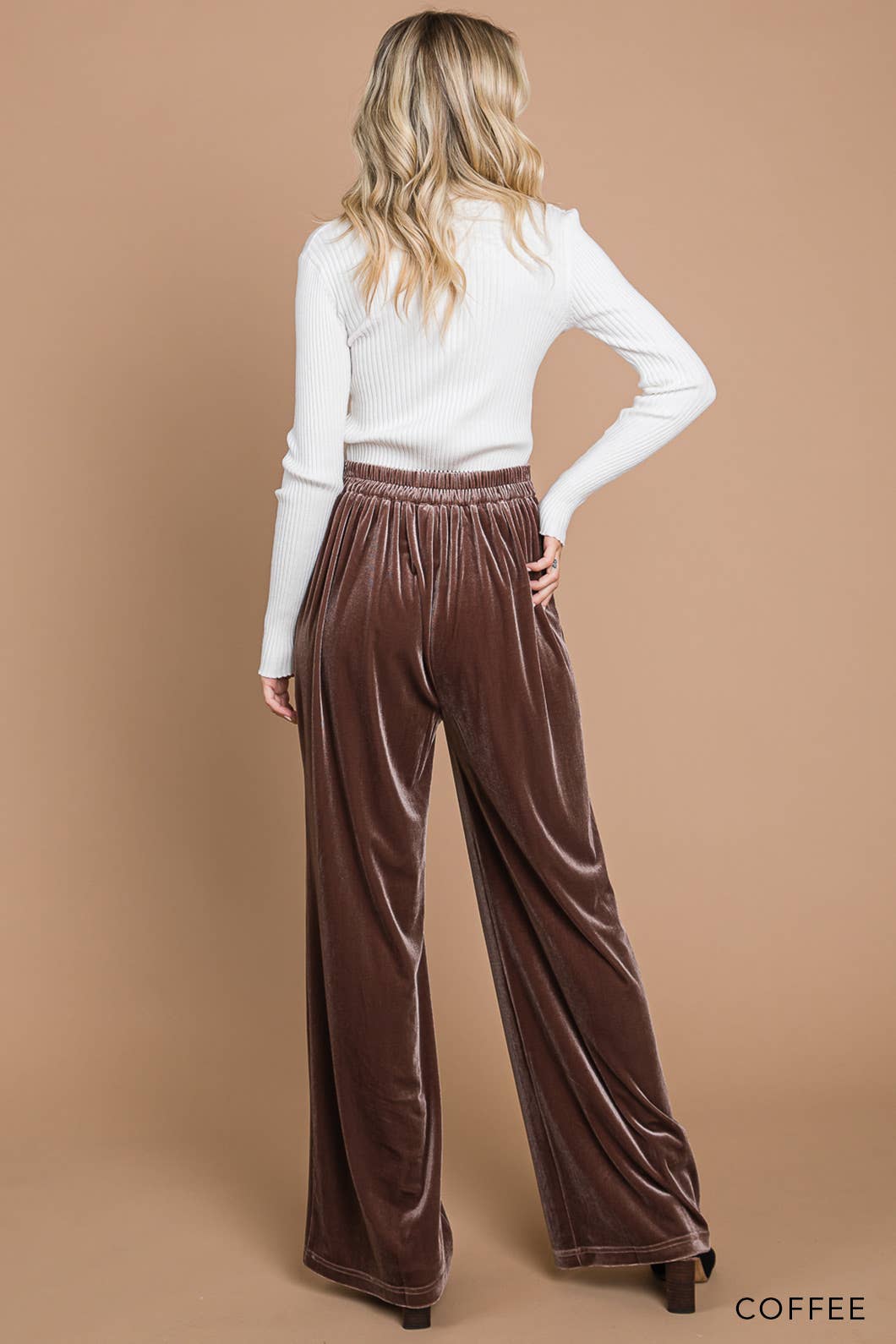 Coffee Velvet Wide Leg Pants