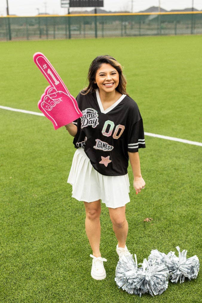 Gameday Black Jersey Real Sequin Patches | Queen Bee Boutique