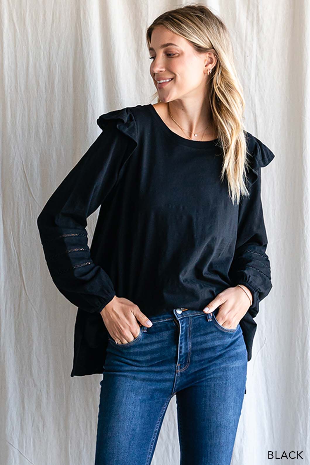 Women's Cotton Ruffle Shoulder Top