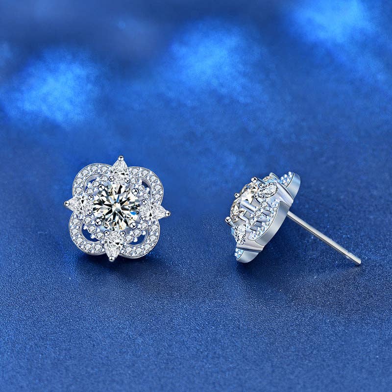 Moissanite Four Point Earrings in 925 Sterling Silver